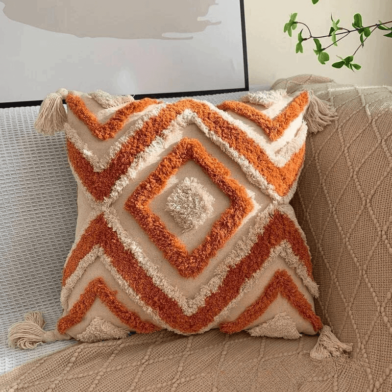 Coussin Bohème Orangé Géométrique Housse de coussin