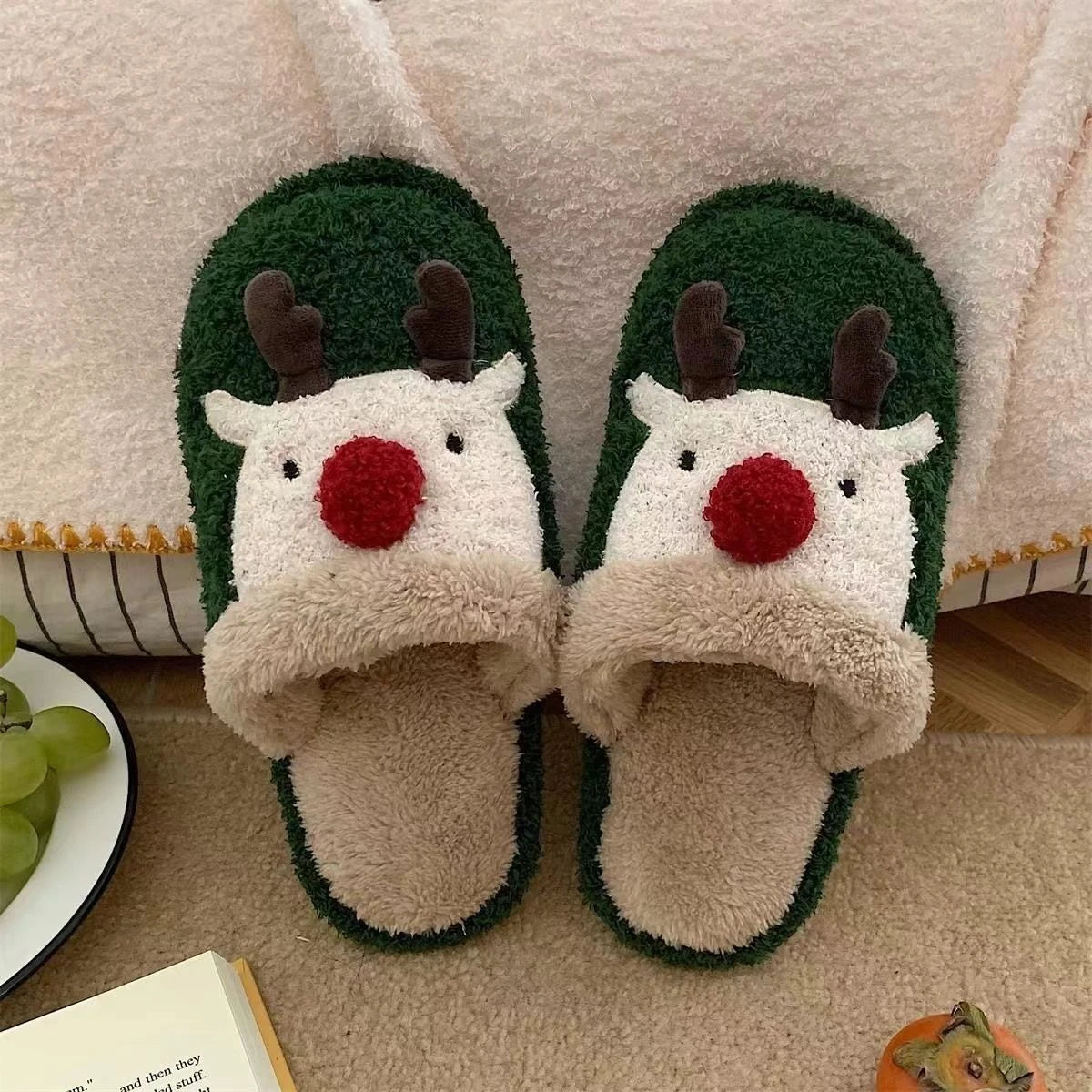Chaussons Pilou Pilou Petit Rennes de Noël Vert