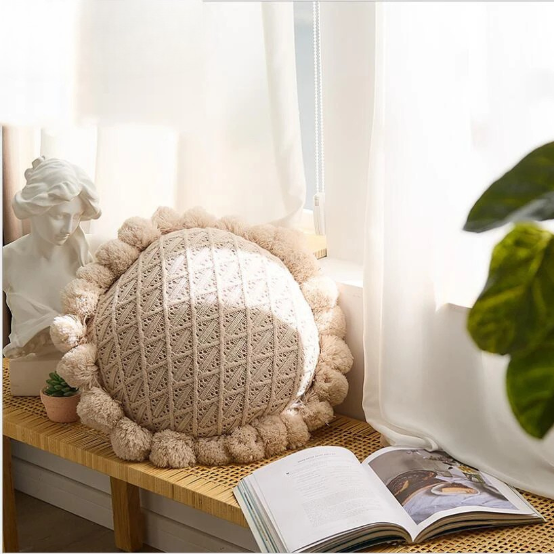 Coussin Pilou Pilou Pompons Beige