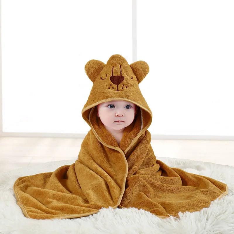 Peignoir a Capuche Bebe Lion Marron Pilou Plush