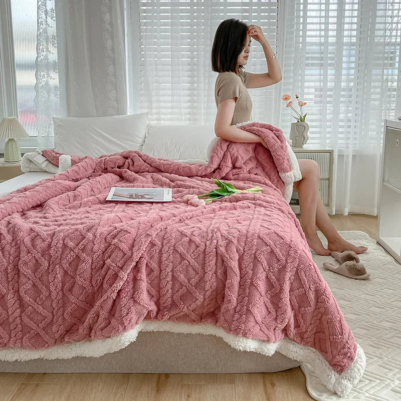 Plaid Pilou Pilou Tressé Coloré Rose