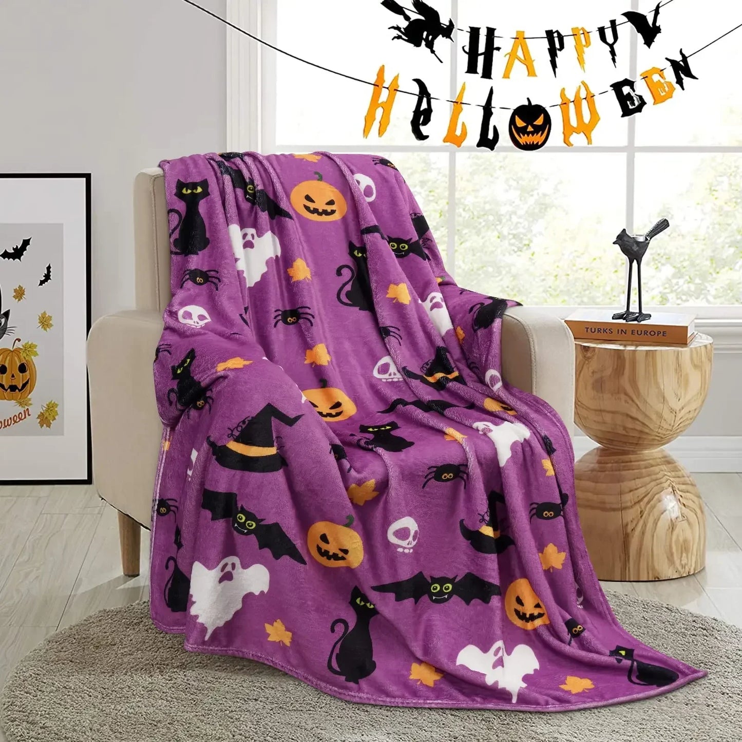 Plaid Pilou Pilou à Motifs Halloween Violet