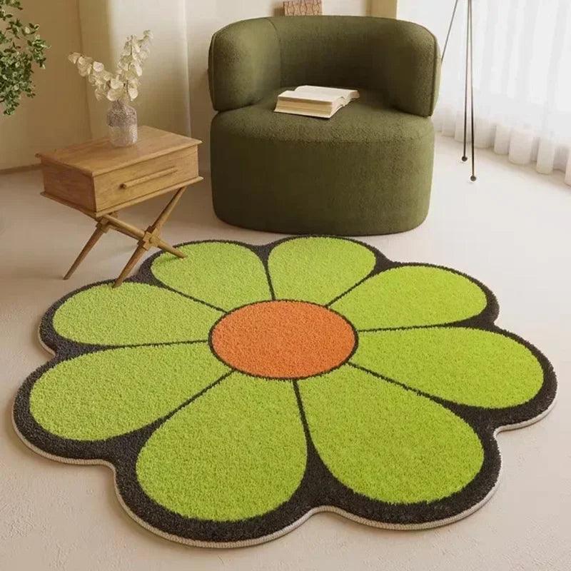 Tapis Fleur En Couleur Variées Vert herbe