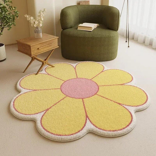 Tapis Fleur En Couleur Variées Jaune