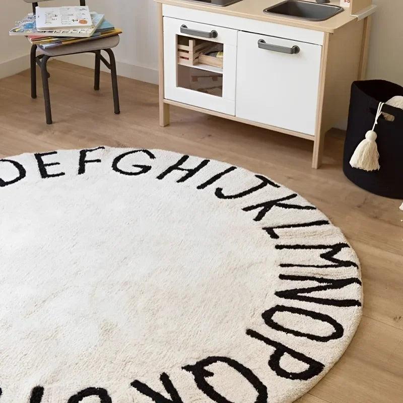 Tapis Rond Alphabet Noir et Blanc