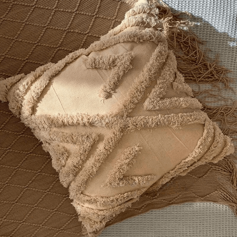 Coussin Bohème Beige Géométrique - Pilou&Plush