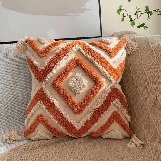 Coussin Bohème Orangé Géométrique - Pilou&Plush