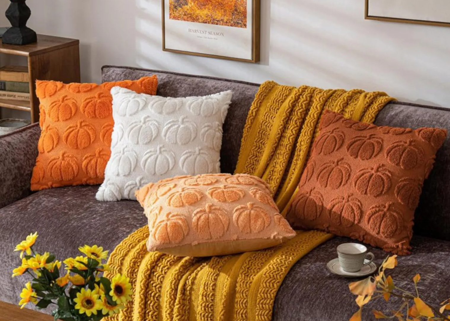 Housse de Coussin à Motifs Citrouilles