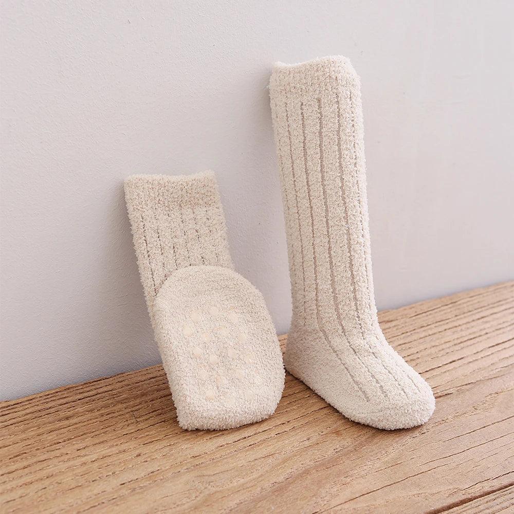 Chaussettes Hautes Anti-dérapantes Colorées Beige