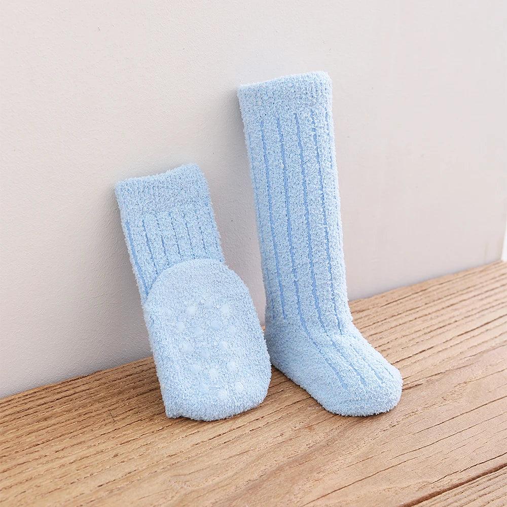 Chaussettes Hautes Anti-dérapantes Colorées Bleu Ciel