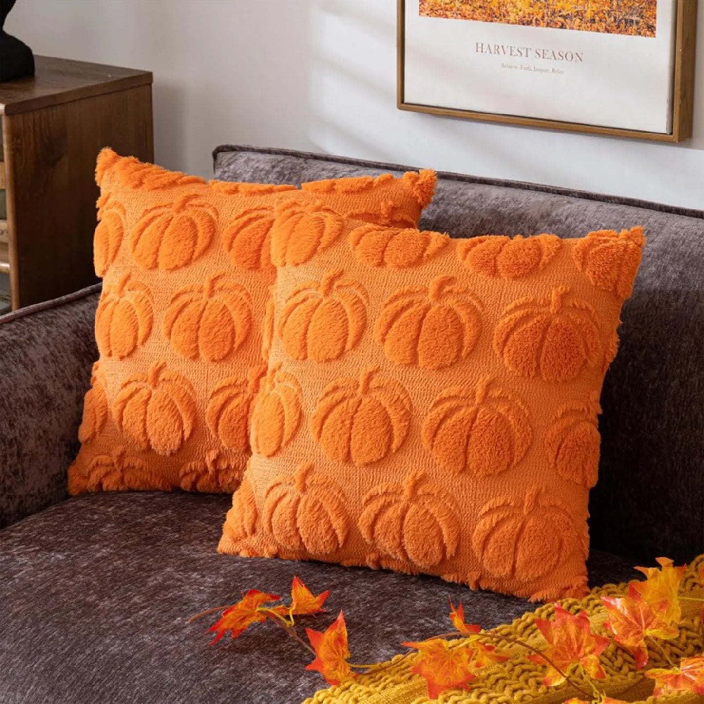 Housse de Coussin à Motifs Citrouilles Orange