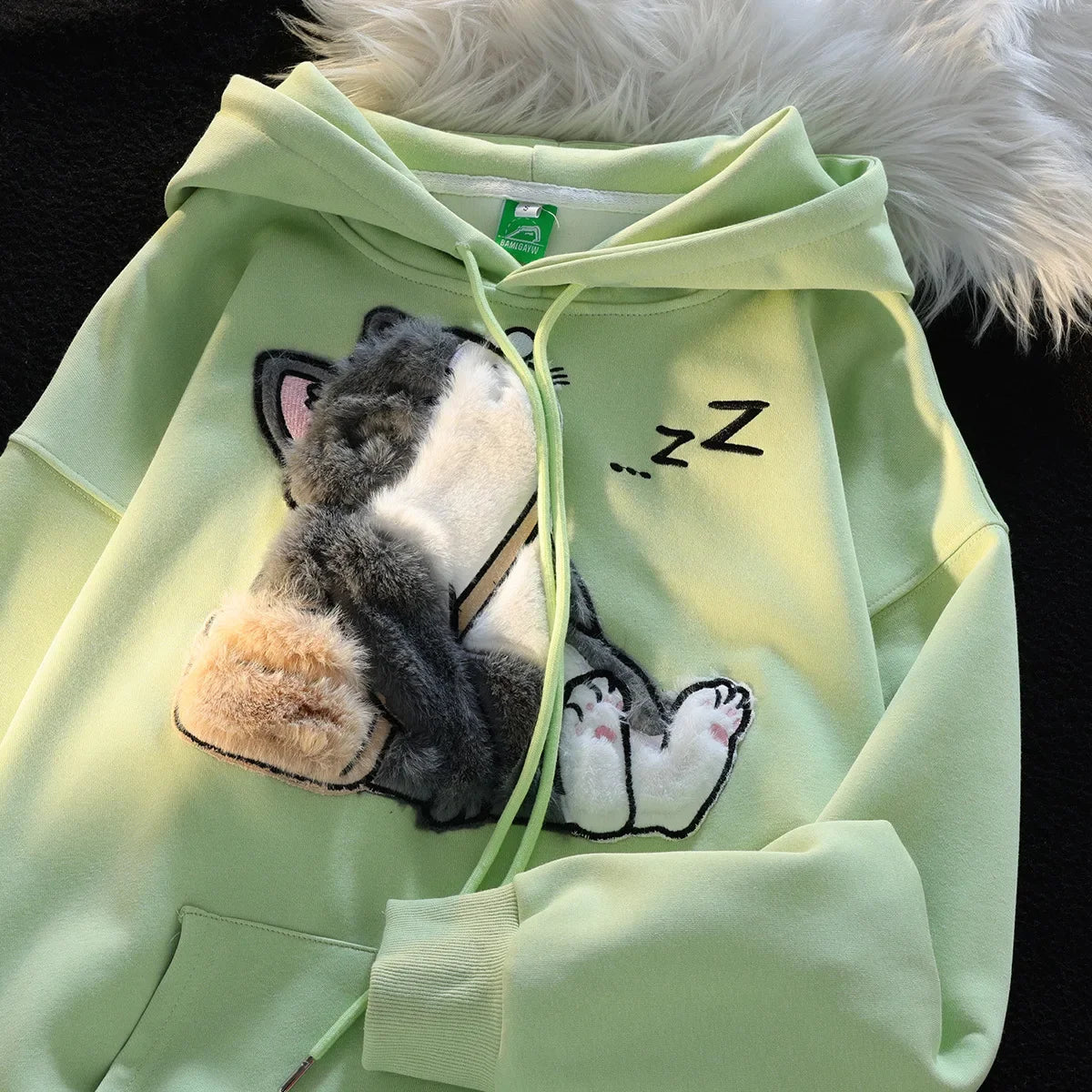 Sweatshirt Pilou Pilou Chat Dormeur Vert