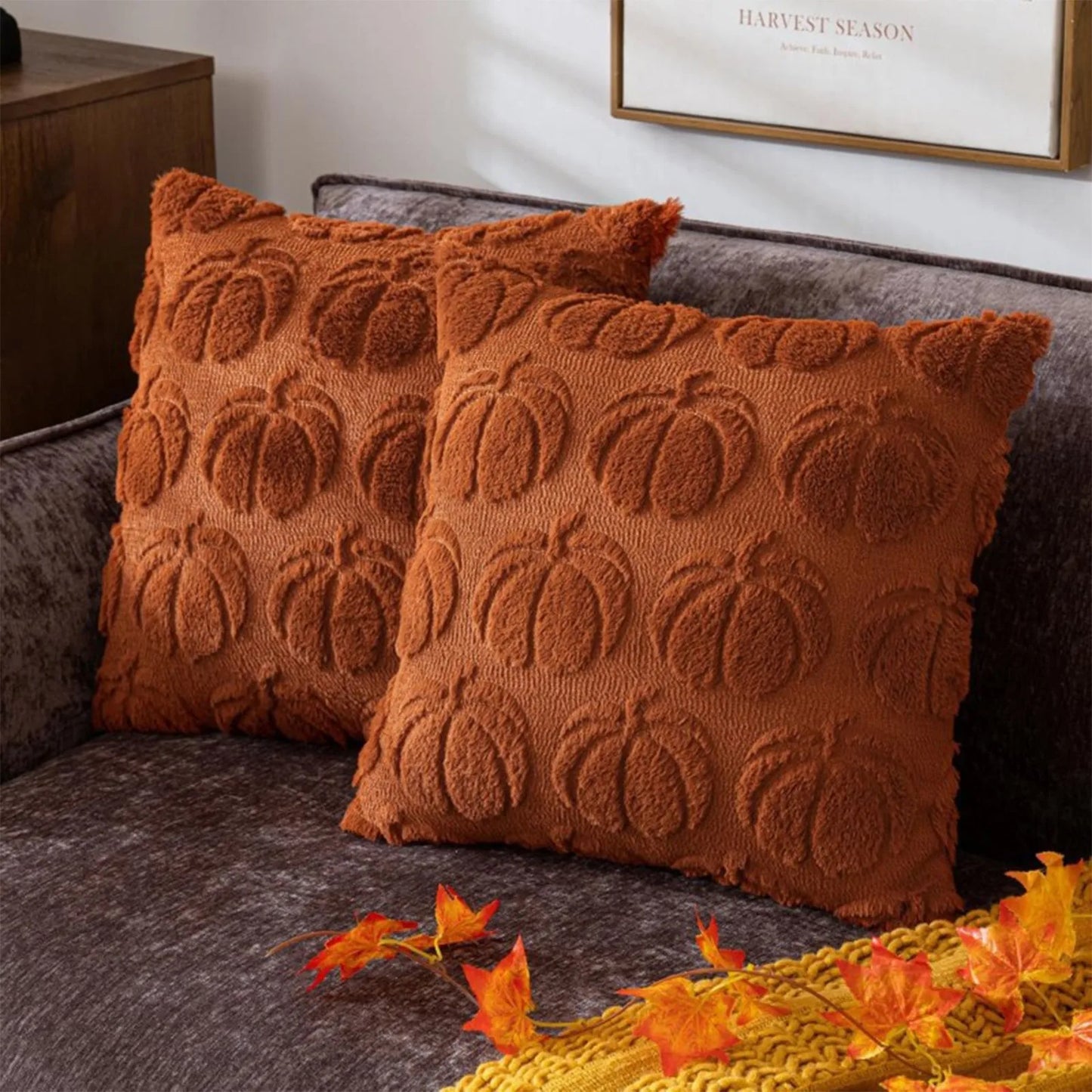 Housse de Coussin à Motifs Citrouilles Marron