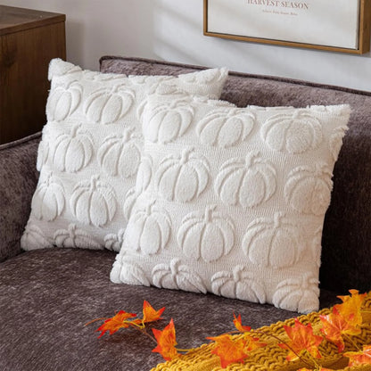 Housse de Coussin à Motifs Citrouilles Blanc