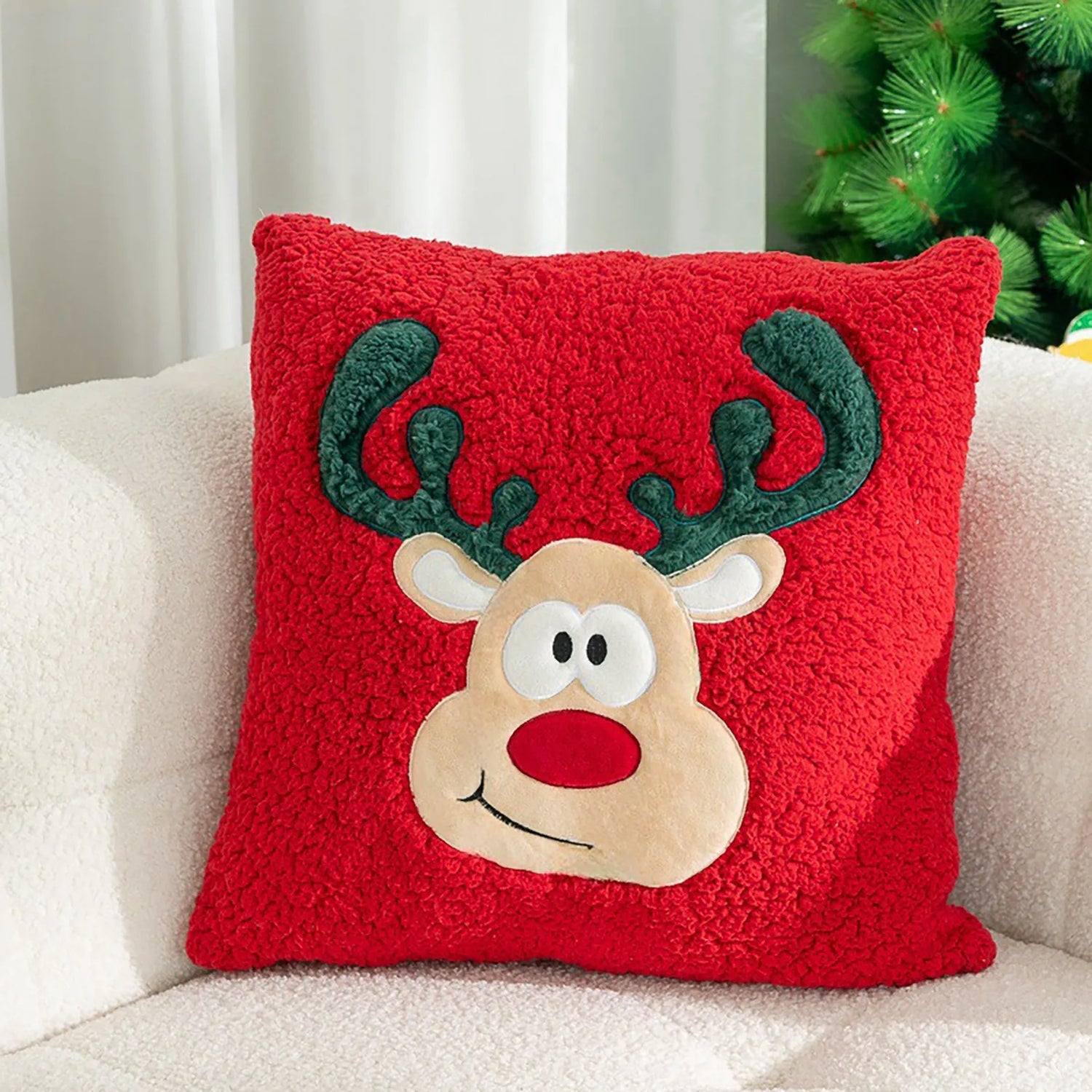 Coussin d'oreiller brodé imprimé de bande dessinée de père Noël, velours décoratif, maison, canapé, Noël 25x25cm A